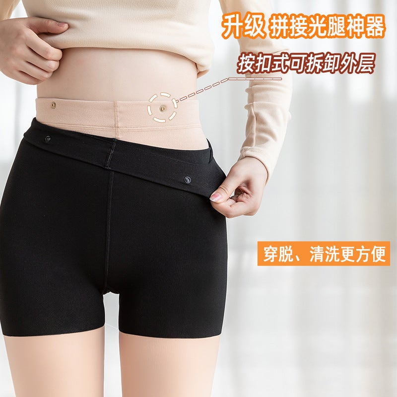 Three-In-One Stitching Light Leg Artifact Fleece-Lined Button Type Detachable Fake Calf Fake Knee Cut Pantyhose - Image 4