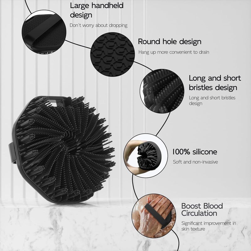 Cozron Cozron Silicon Body Scrubber Body Bath Brush Bath Body Massage Brush Ocean Exfoliating Silicone Face Body Shower Bath Brush Exfoliating Scrubber Scalp Face Buffer Brush Black - Image 2