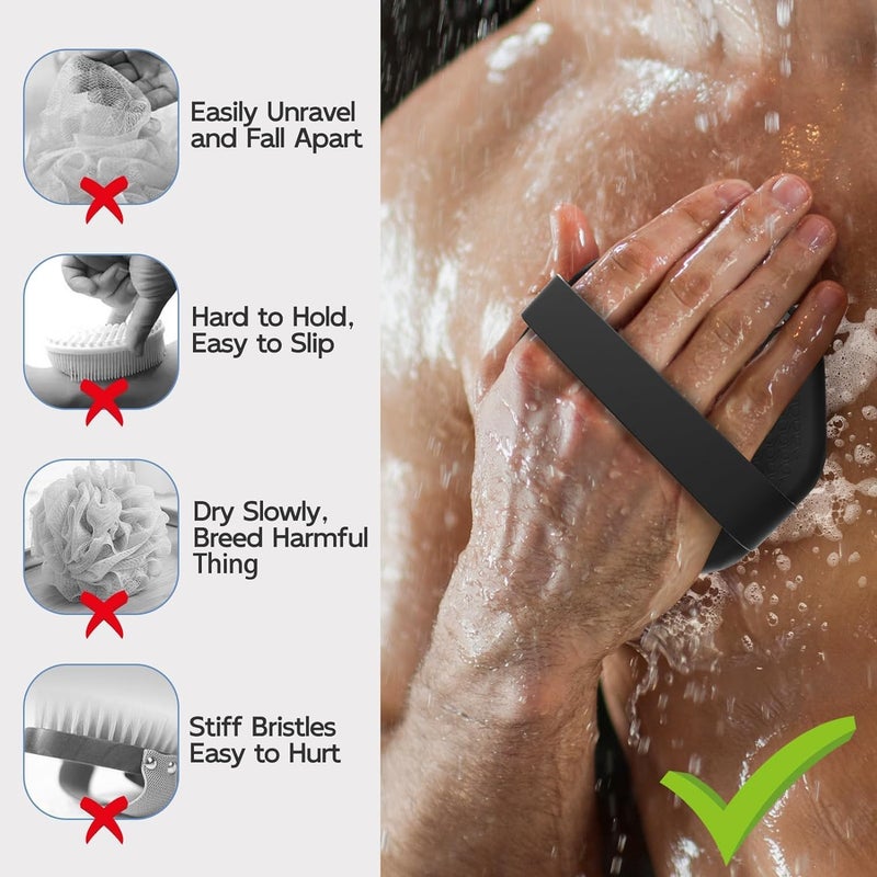 Cozron Cozron Silicon Body Scrubber Body Bath Brush Bath Body Massage Brush Ocean Exfoliating Silicone Face Body Shower Bath Brush Exfoliating Scrubber Scalp Face Buffer Brush Black - Image 3