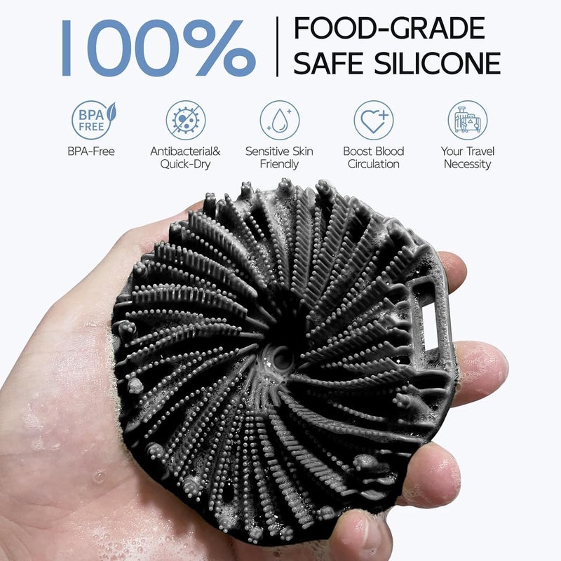 Cozron Cozron Silicon Body Scrubber Body Bath Brush Bath Body Massage Brush Ocean Exfoliating Silicone Face Body Shower Bath Brush Exfoliating Scrubber Scalp Face Buffer Brush Black - Image 5