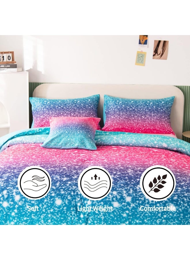 Generic RYNGHIPY 6Pcs Pink Glitter Comforter Sets for Kids Teen Girls Twin Size, Colorful Rainbow All-Season Coverlet Set, Ultra Soft Bedding Collections  - Image 3