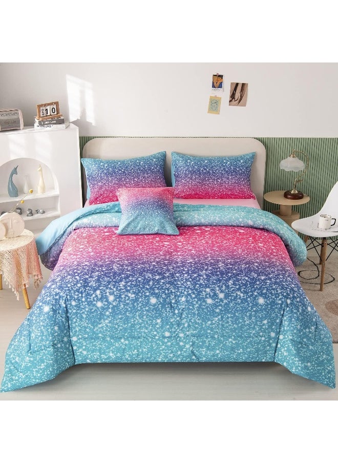 Generic RYNGHIPY 6Pcs Pink Glitter Comforter Sets for Kids Teen Girls Twin Size, Colorful Rainbow All-Season Coverlet Set, Ultra Soft Bedding Collections  - Image 1