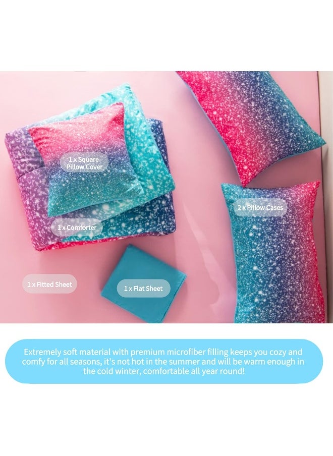 Generic RYNGHIPY 6Pcs Pink Glitter Comforter Sets for Kids Teen Girls Twin Size, Colorful Rainbow All-Season Coverlet Set, Ultra Soft Bedding Collections  - Image 4