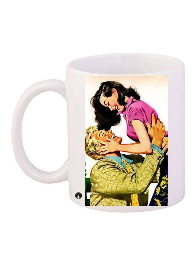 Couple Printed Coffee Mug White/Green/Pink 11ounce