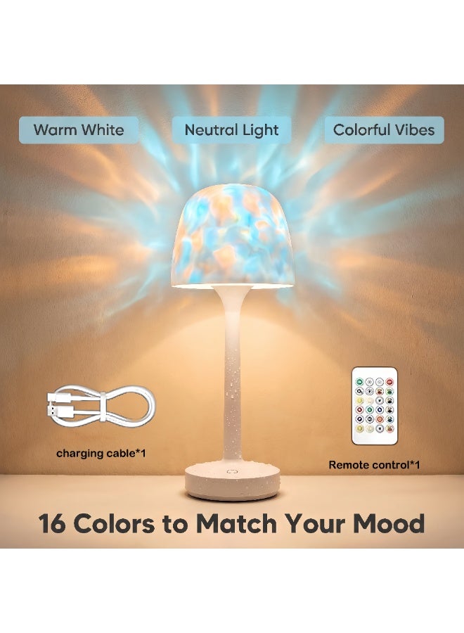 Water Ripple Effect Lamp, 16 Colors Aurora Table Lamp with Remote & Touch Control, Dynamic Rotating Mood Light for Bedroom Living Room Party Decor, IP44 Splash Proof, 12.7*12.7*32.1CM White - Image 2