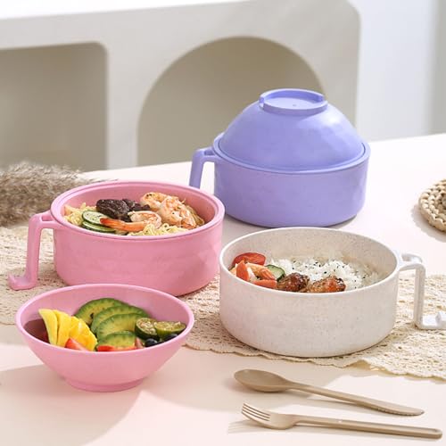 MIIDNTLX Microwave Ramen Bowl,Microwave Ramen Cooker,Mixing Salad Rice Pasta Fruit Instant Noodles Soup Food Kitchen Plastic Plates Bowls with Lid Set College Dorm Room Essentials,Black - Image 4
