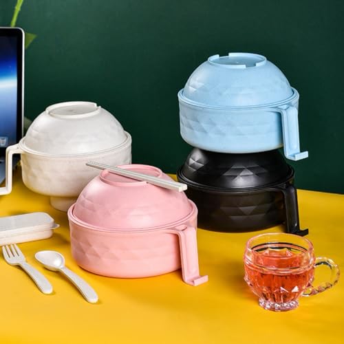 MIIDNTLX Microwave Ramen Bowl,Microwave Ramen Cooker,Mixing Salad Rice Pasta Fruit Instant Noodles Soup Food Kitchen Plastic Plates Bowls with Lid Set College Dorm Room Essentials,Black - Image 2