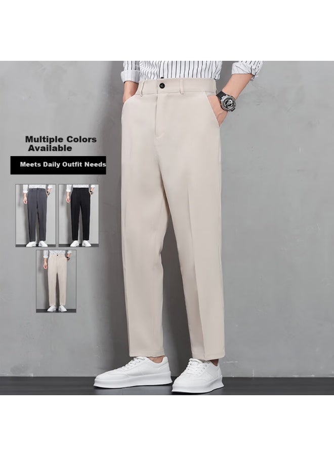 Vancamel Men's Casual Slim Fit Straight Leg Business Suit Pants, Versatile Men's Trousers, Apricot, 5XL - Image 1