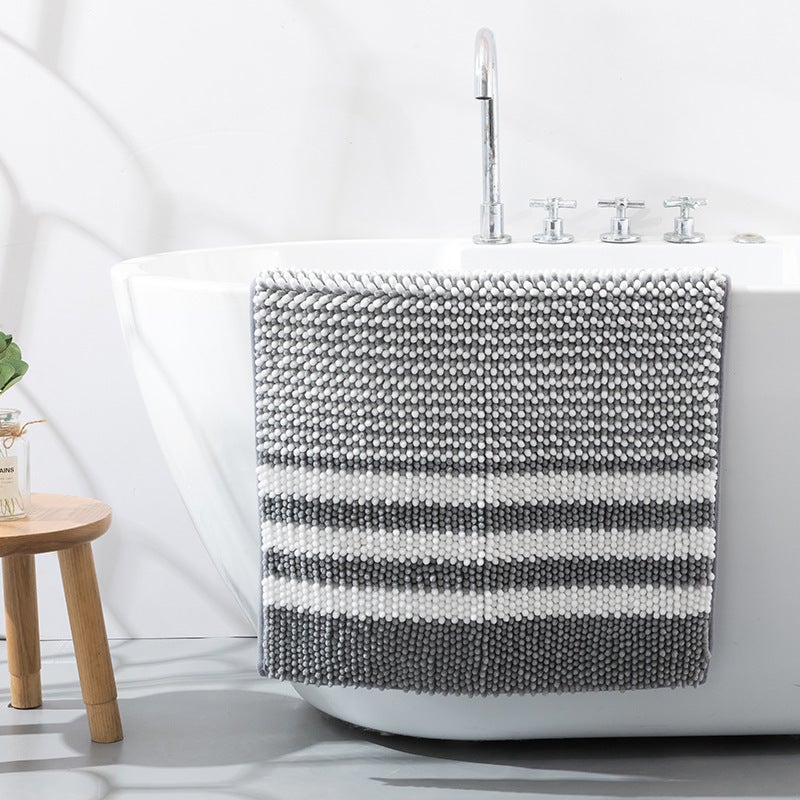 Best Selling Two-Color Cationic Chenille Floor Mat Bedroom Striped Carpet Bathtub Absorbent Bathroom Non-Slip Mat(Navy blue, 40*60) - Image 5