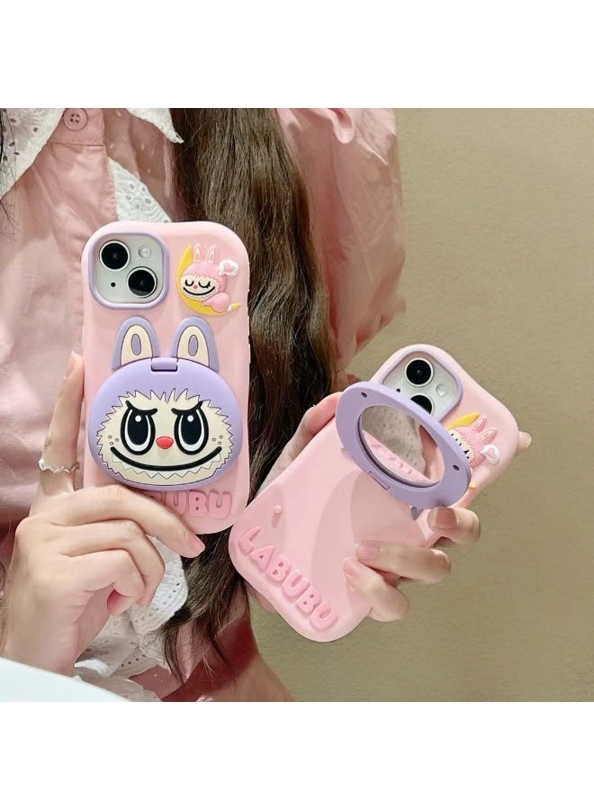 LABUBU Labubu Case for iPhone 12 Pro Max, Flip Mirror Stand Holder Cute Cartoon Cover for iPhone 12 Pro Max Shockproof Stylish Protective Case for iPhone 12 Pro Max  - Image 4