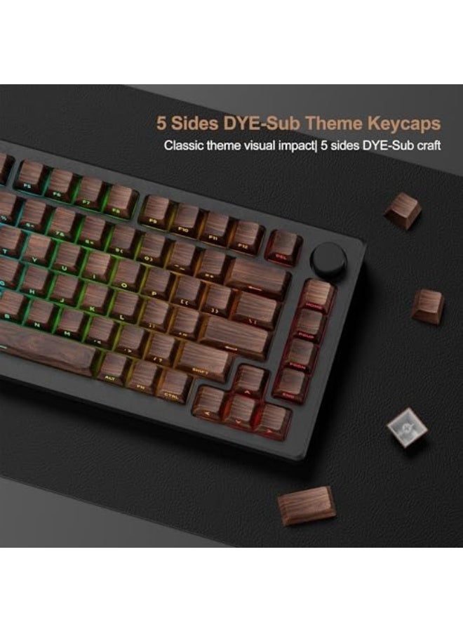 Side Printed PBT Keycaps - 132 Keys Brown DoubleShot Marbling Cherry Profile for Mechanical Keyboards - Walnut - Image 3