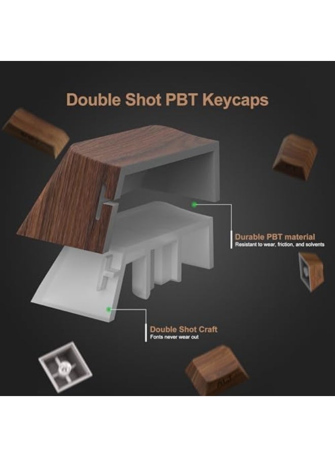 Side Printed PBT Keycaps - 132 Keys Brown DoubleShot Marbling Cherry Profile for Mechanical Keyboards - Walnut - Image 4