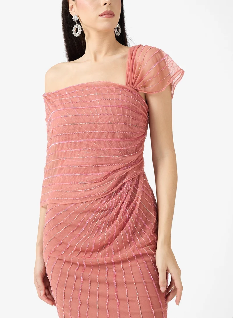 Amelia Rose  One Shoulder Embellished Detail Maxi Dress for Women | Best Price UAE