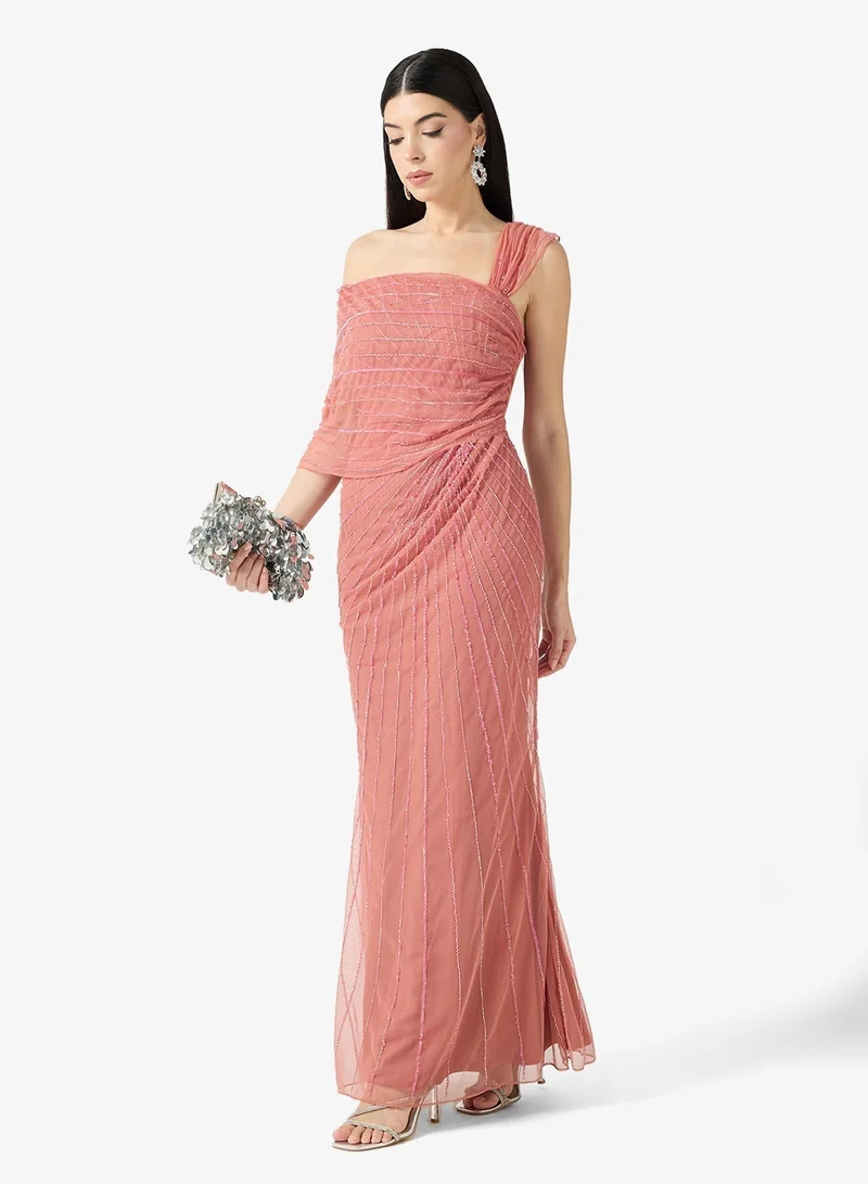 Amelia Rose  One Shoulder Embellished Detail Maxi Dress for Women | Best Price UAE
