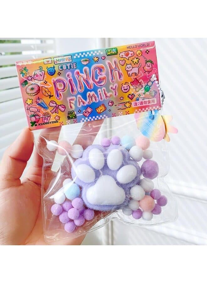 Taba Squishy Cat Paw Squeeze Toys, Kawaii Squishies PVC Sensory Toys, Stress Relieving Fur Ball OPP Packaging Gifts, Fidget Toys Sanrio Squishy Novelty Things Suitable for Kids Teenage (Purple)