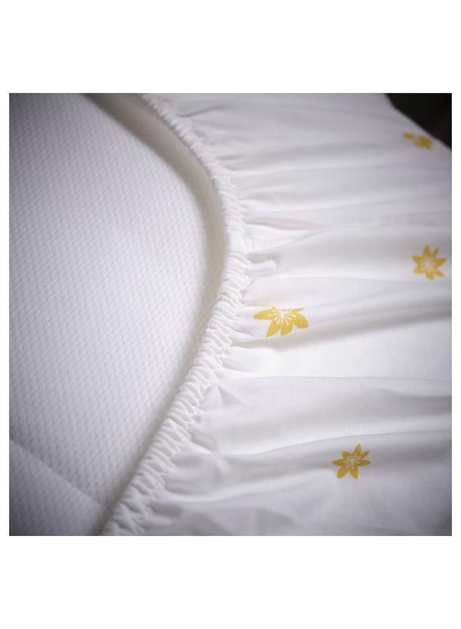 erorex Fitted sheet, white yellow/flower pattern, 90x200 cm - Image 3
