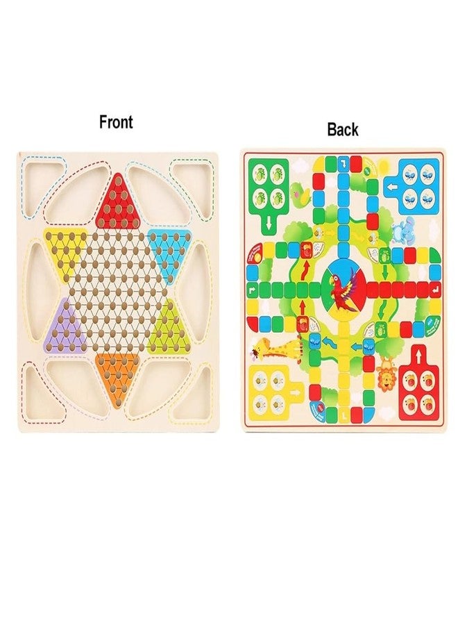 Little Mind KNK - Chinese Checker Board & Ludo 2 in 1 Premium Wooden Classic Board Game for Adults and Kids Superb Family Office Game | Picnic Toys 3+ Years (2 in 1 Checkers Ludo) - Image 4