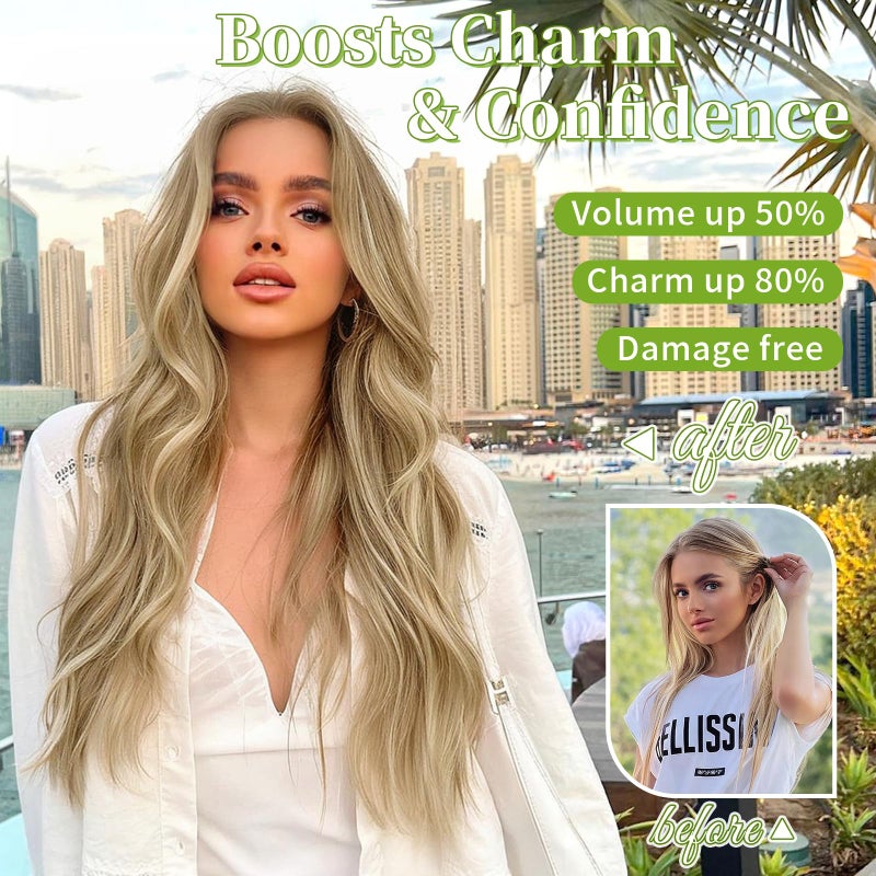 KooKaStyle Invisible Wire Hair Extensions with Transparent Wire Adjustable Size 4 Secure Clips Long Wavy Curly Secret Synthetic Hairpieces(20 Inch,Dark Ash Blonde mix Light Blonde Highlights) - Image 5