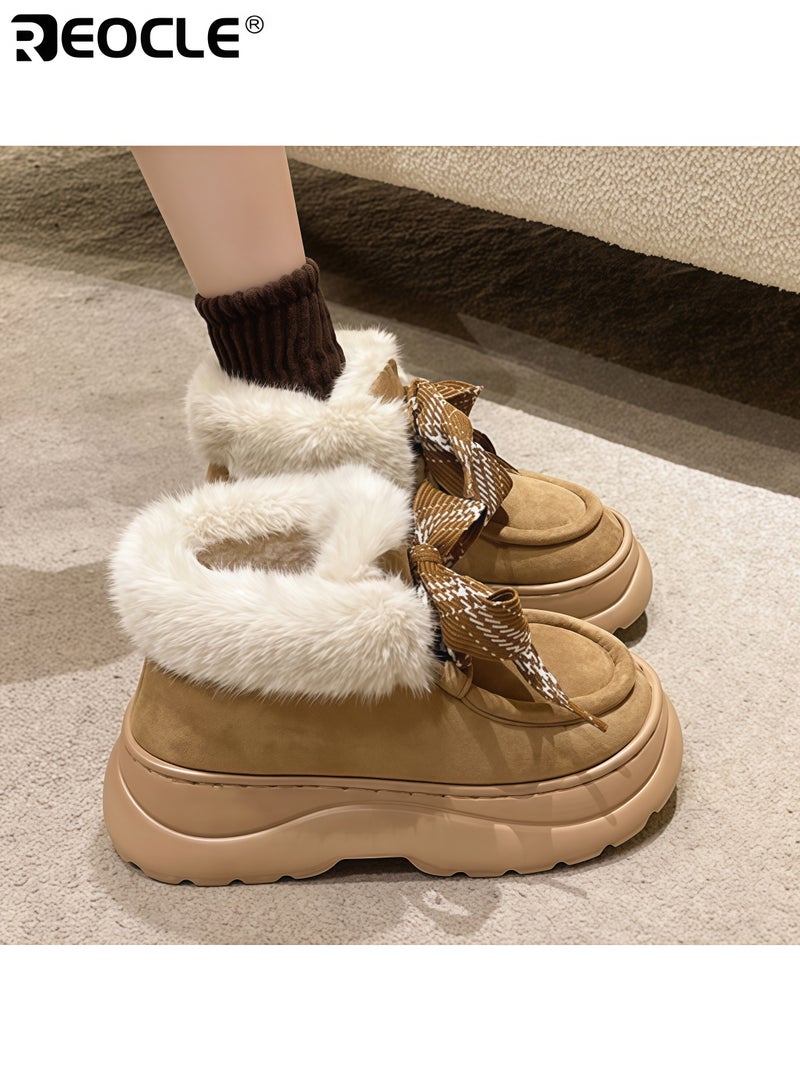 REOCLE Women's Platform Slippers with Fleece Lining and Enclosed Back Design Thick Sole House Shoes with Winter Warmth for Indoor Outdoor Wear - Image 1