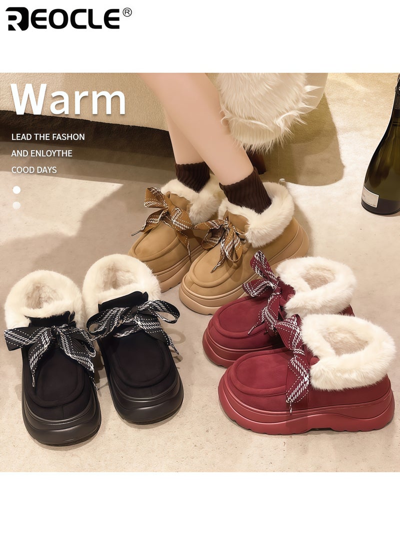 REOCLE Women's Platform Slippers with Fleece Lining and Enclosed Back Design Thick Sole House Shoes with Winter Warmth for Indoor Outdoor Wear - Image 4