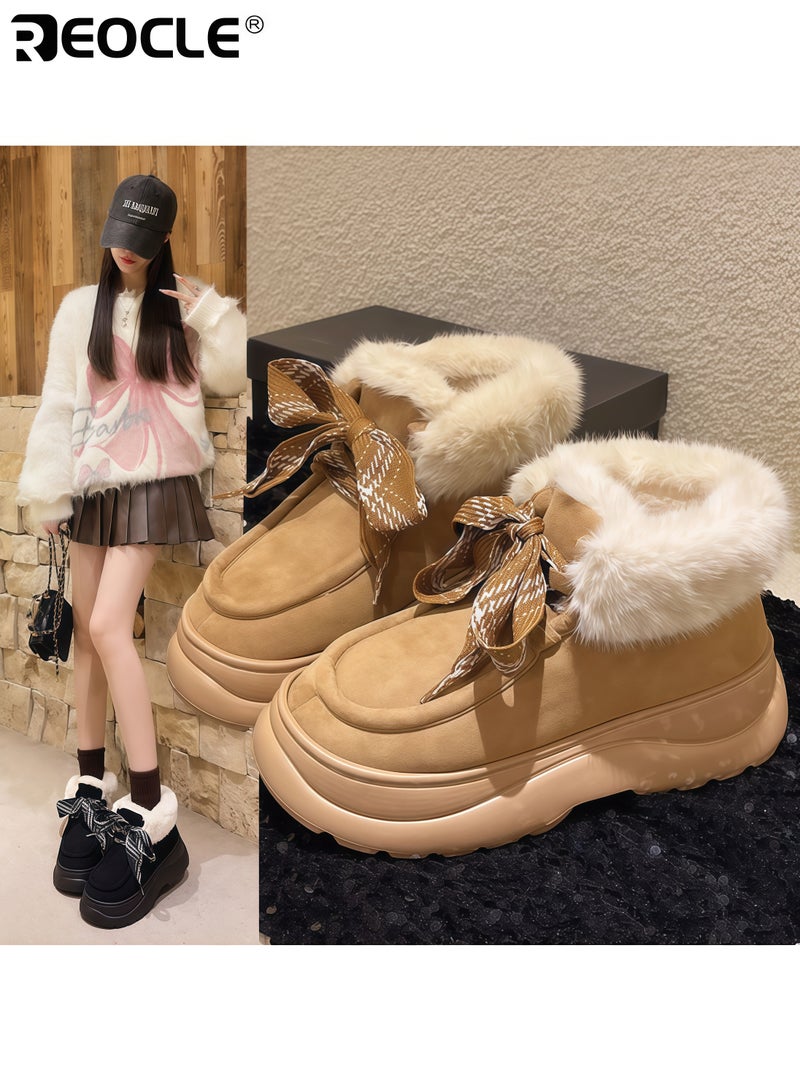 REOCLE Women's Platform Slippers with Fleece Lining and Enclosed Back Design Thick Sole House Shoes with Winter Warmth for Indoor Outdoor Wear - Image 5