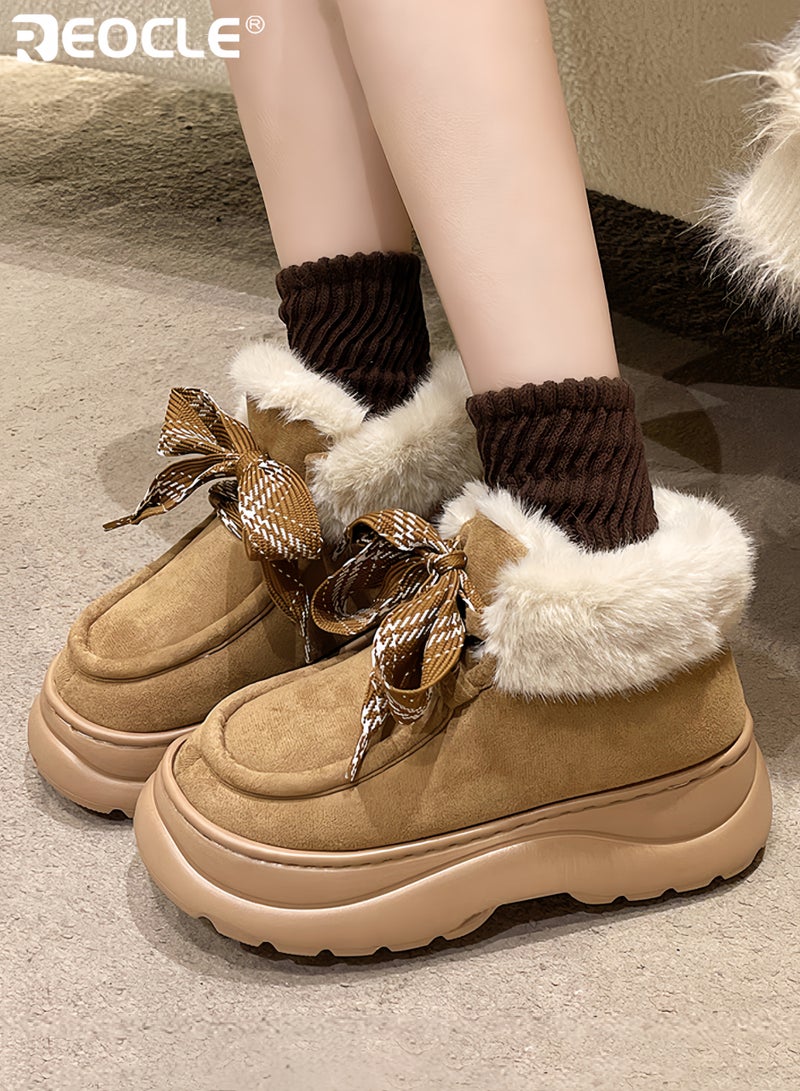 REOCLE Women's Platform Slippers with Fleece Lining and Enclosed Back Design Thick Sole House Shoes with Winter Warmth for Indoor Outdoor Wear - Image 3