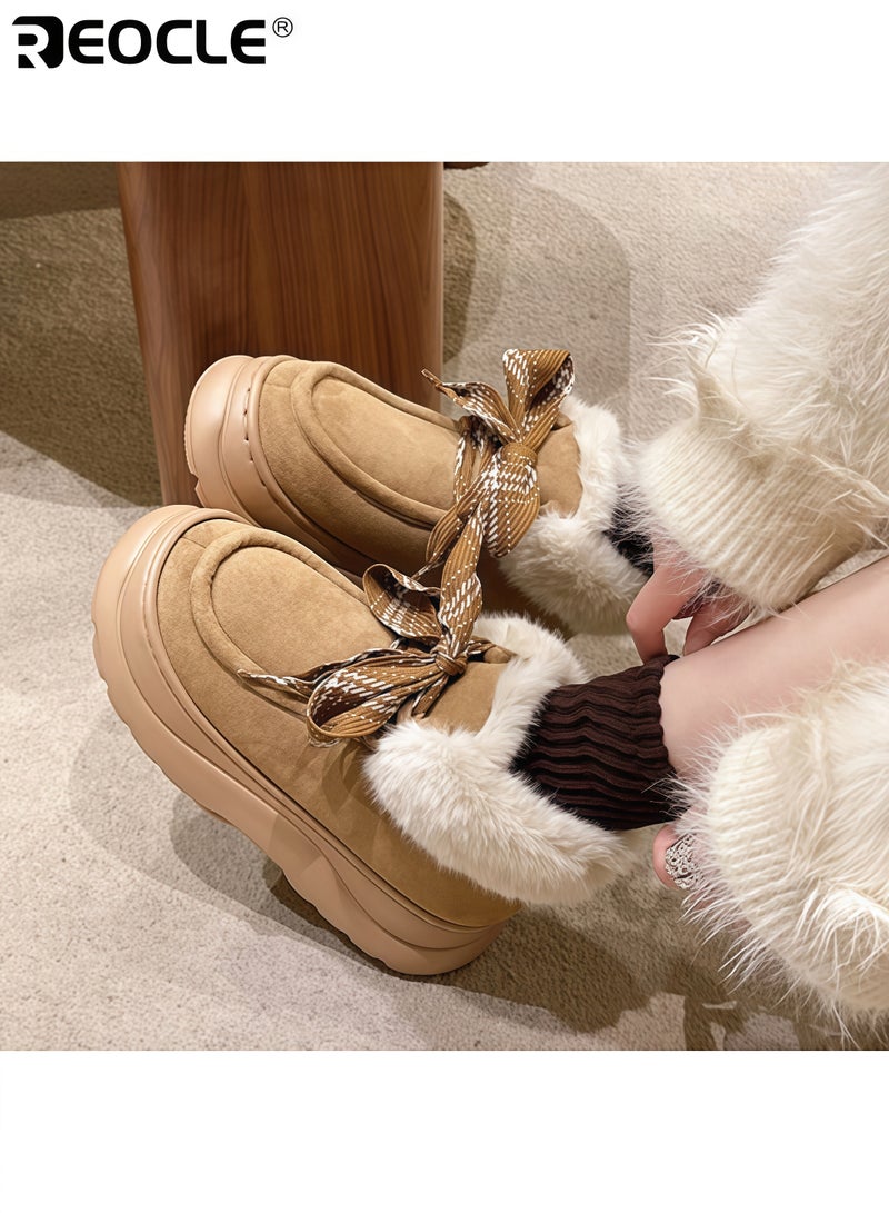 REOCLE Women's Platform Slippers with Fleece Lining and Enclosed Back Design Thick Sole House Shoes with Winter Warmth for Indoor Outdoor Wear - Image 2