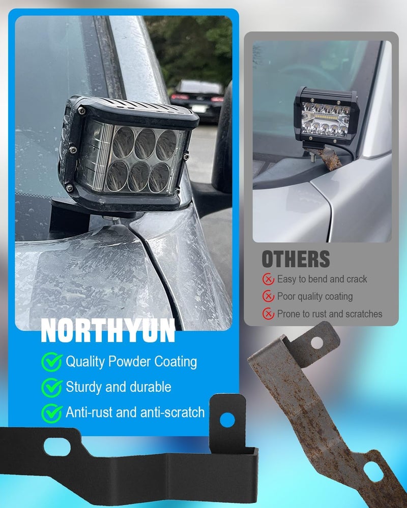 NORTHYUN LED Ditch Light Mount Hood Hinge Mounting Bracket Compatible with Toyota Tacoma 2005-2015 - Image 5