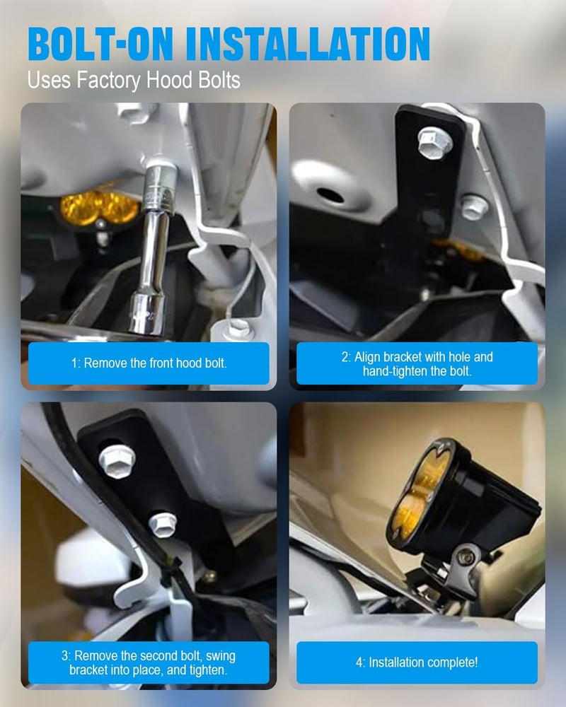 NORTHYUN LED Ditch Light Mount Hood Hinge Mounting Bracket Compatible with Toyota Tacoma 2005-2015 - Image 3