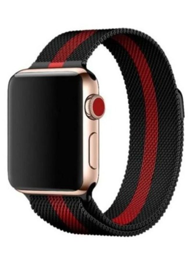 Generic - Milanese Loop Stainless Steel Replacement Band For Apple Watch Series 7/6/SE/5/4/3/2/1 - 42/44/45mm Black/Red - Image 1