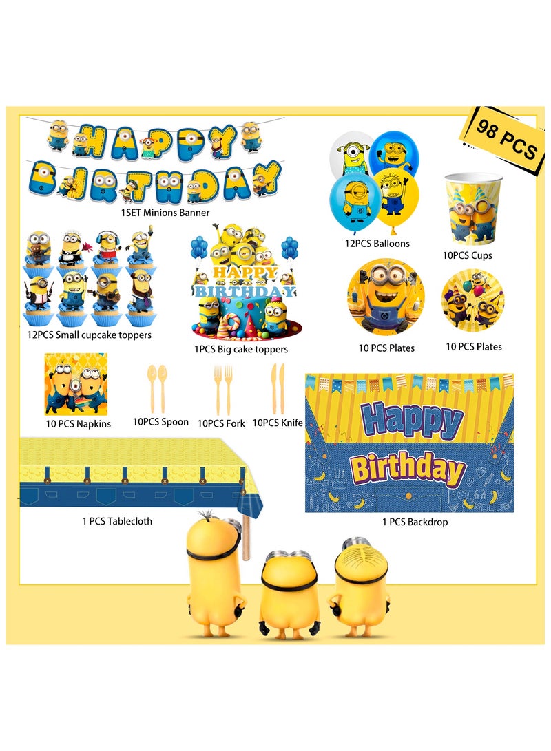 ILovhaprty Minions Birthday Decorations for 10 Guests, 99pcs Minions Party Decorations & Minions Party Tableware Set - Minions Party Plates Cups Napkins Backdrop Balloon Banner etc Minions Party Supplies - Image 2