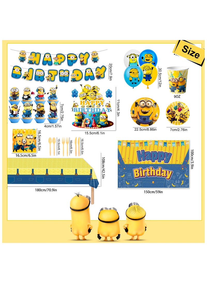 ILovhaprty Minions Birthday Decorations for 10 Guests, 99pcs Minions Party Decorations & Minions Party Tableware Set - Minions Party Plates Cups Napkins Backdrop Balloon Banner etc Minions Party Supplies - Image 3