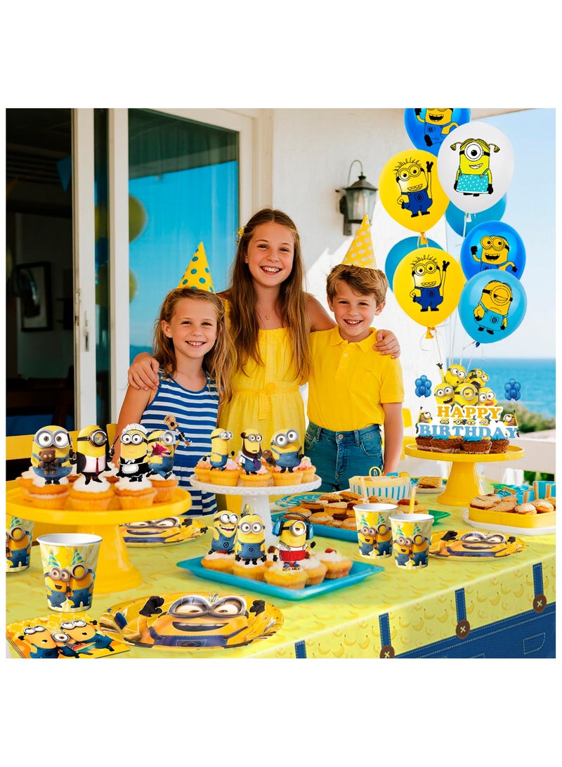 ILovhaprty Minions Birthday Decorations for 10 Guests, 99pcs Minions Party Decorations & Minions Party Tableware Set - Minions Party Plates Cups Napkins Backdrop Balloon Banner etc Minions Party Supplies - Image 5