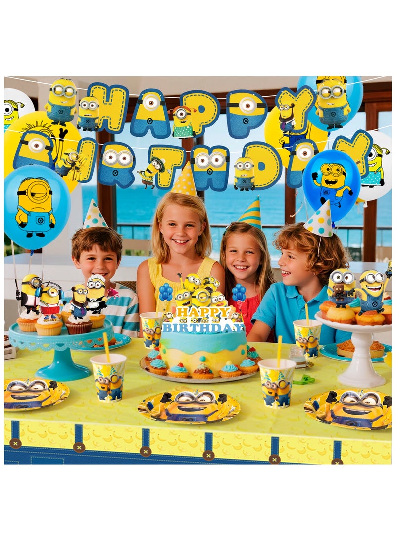 ILovhaprty Minions Birthday Decorations for 10 Guests, 99pcs Minions Party Decorations & Minions Party Tableware Set - Minions Party Plates Cups Napkins Backdrop Balloon Banner etc Minions Party Supplies - Image 4