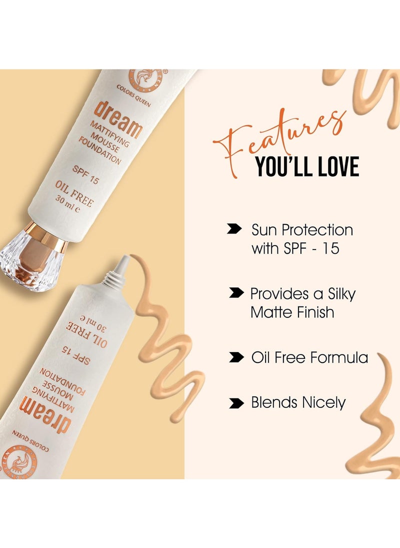 COLORS QUEEN Dream Mattifying Mousse Foundation Oil Free Matte Finish SPF15 Long Lasting Lightweight Buildable Coverage Face Makeup 04 - Custard  - Image 2
