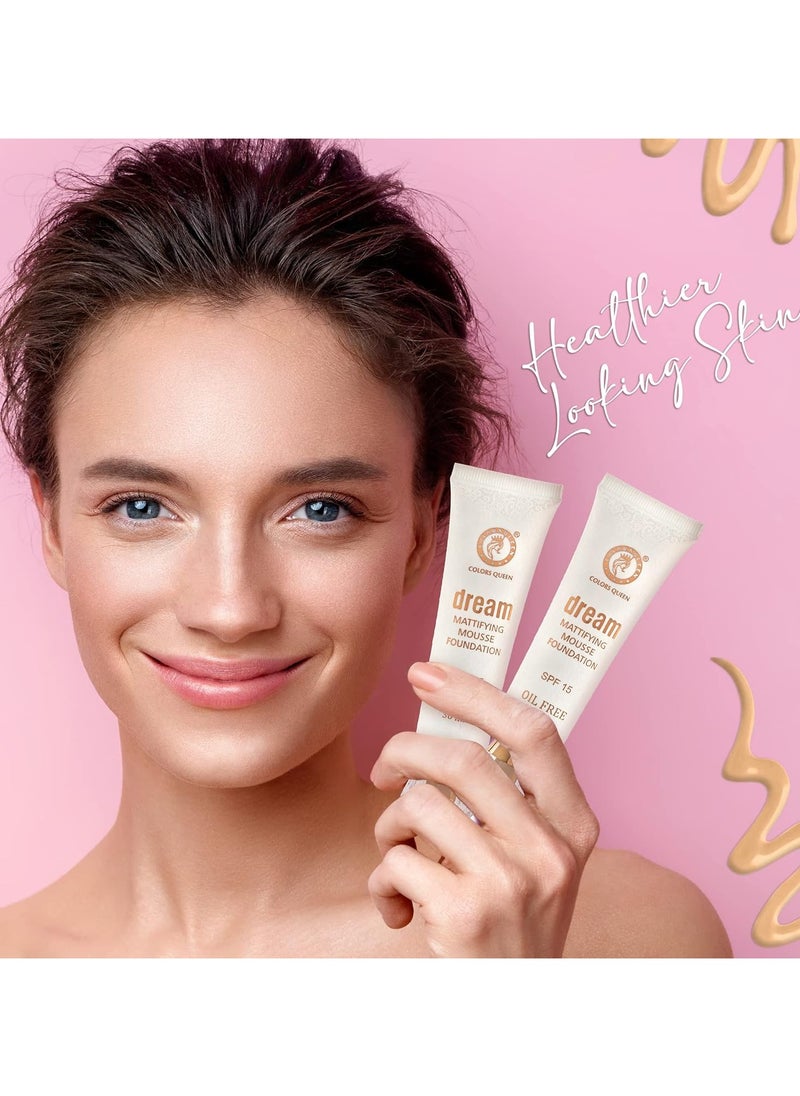 COLORS QUEEN Dream Mattifying Mousse Foundation Oil Free Matte Finish SPF15 Long Lasting Lightweight Buildable Coverage Face Makeup 04 - Custard  - Image 3