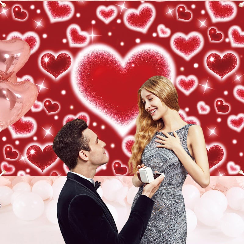 Kreyfer 7 x 5 FT Red Heart Valentineâ€™s Day Backdrop â€“ Romantic Sparkling Heart Photography Background for Wedding, Engagement, Birthday, and Love-Themed Party Decorations - Image 3