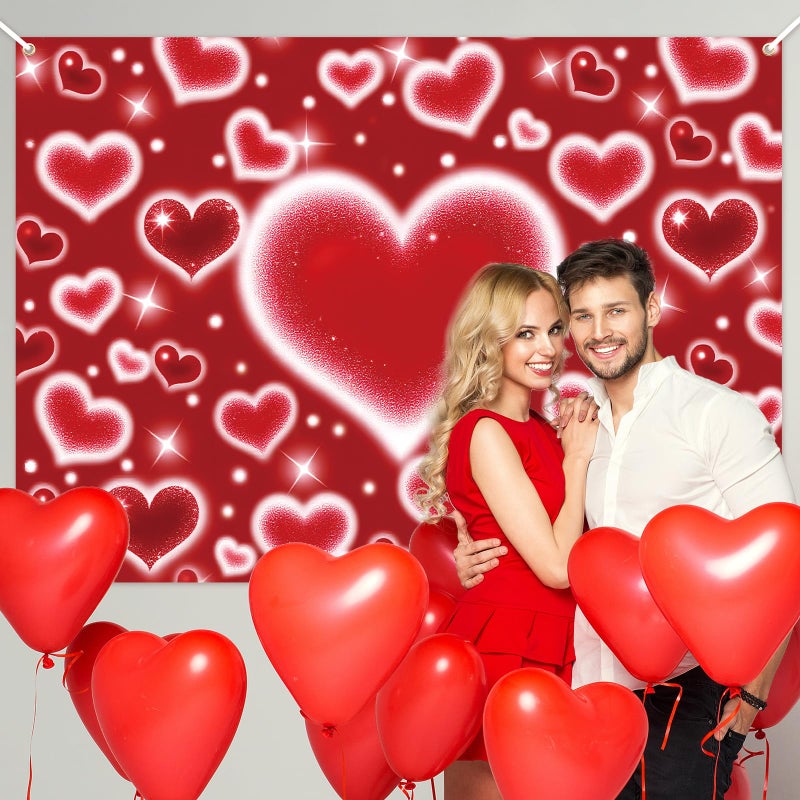 Kreyfer 7 x 5 FT Red Heart Valentineâ€™s Day Backdrop â€“ Romantic Sparkling Heart Photography Background for Wedding, Engagement, Birthday, and Love-Themed Party Decorations - Image 4
