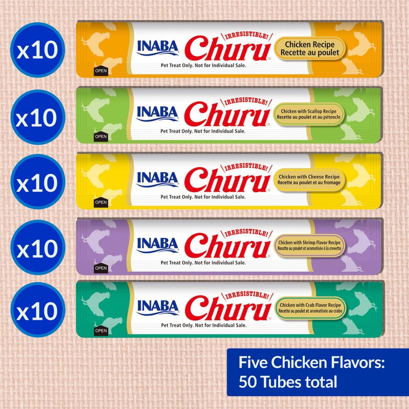 INABA Churu Cat Treats, Grain-Free, Lickable, Squeezable Creamy PurÃ©e Cat Treat/Topper with Vitamin E & Taurine, 0.5 Ounces Each Tube, 50 Tubes, Chicken Variety - Image 3