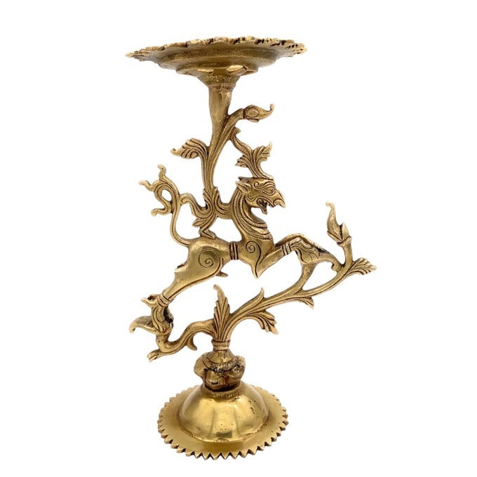 BRASS CANDLE STAND YALI HOLDER AGARPATHI STAND CANDLE STAND LION STYLED DHOOP HOLDER DHOOPDANIGOLD 95 INCH 1 PIECE