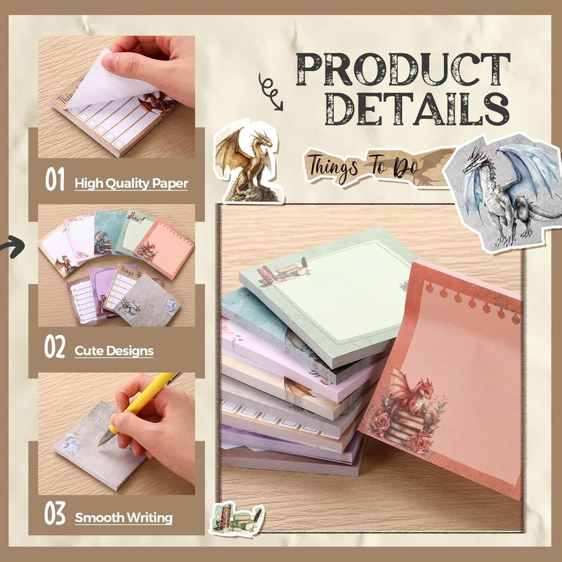 Saypacck 9 Pads Dragon Sticky Notes 3x3 Inch Cute Self Stick Notepads Notes Adhesive Memo Pad Office Decor Gifts for Students School Teacher Meeting Office Supplies - Image 3