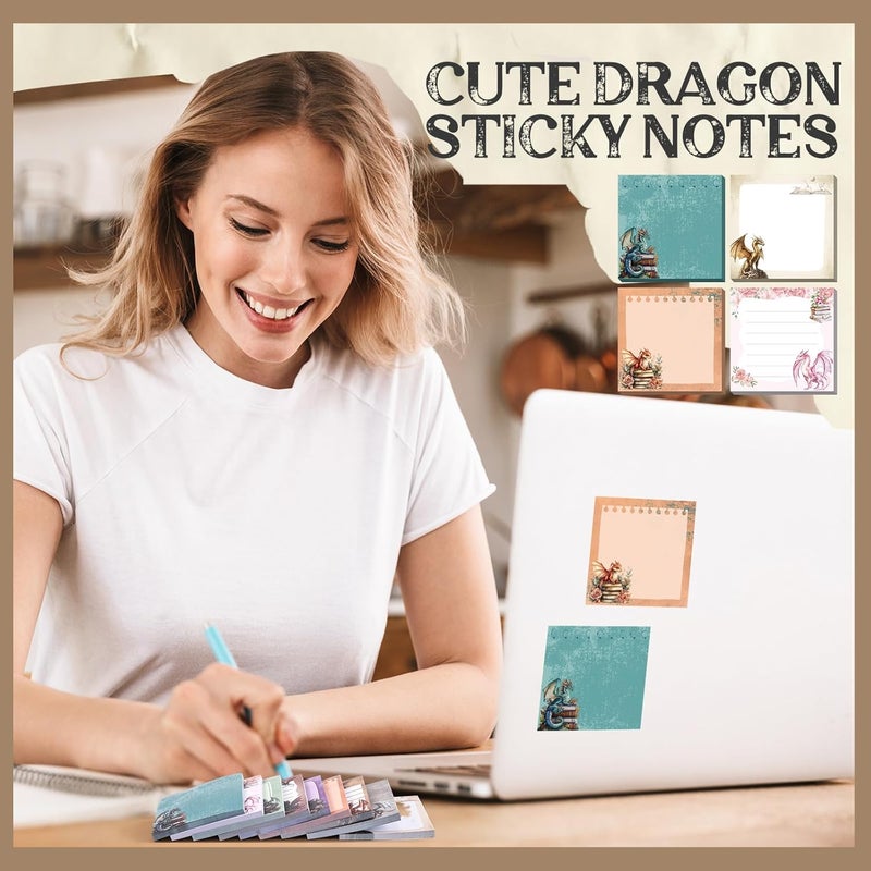 Saypacck 9 Pads Dragon Sticky Notes 3x3 Inch Cute Self Stick Notepads Notes Adhesive Memo Pad Office Decor Gifts for Students School Teacher Meeting Office Supplies - Image 4
