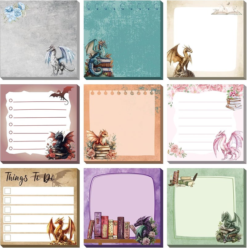 Saypacck 9 Pads Dragon Sticky Notes 3x3 Inch Cute Self Stick Notepads Notes Adhesive Memo Pad Office Decor Gifts for Students School Teacher Meeting Office Supplies - Image 1