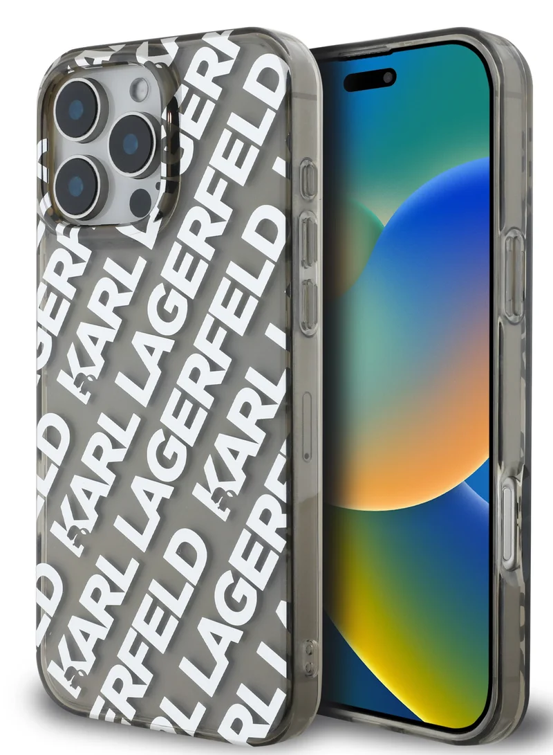 Karl Lagerfeld IML Repeat Logo Hard Case for iPhone 16 Pro Max / Drop protection / Slim Profile / Lightweight /Easy Snap-On / Comfortable Grip - Silver