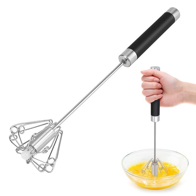 MANUAL WHISK EGG BEATER STAINLESS STEEL EGG WHISK HAND PUSH ROTARY WHISK BLENDER MANUAL BLENDER ROTATABLE EGG BEATER WHISK HAND SEMI AUTOMATIC EGG WHISK FOR HOME KITCHEN BAKING TOOL
