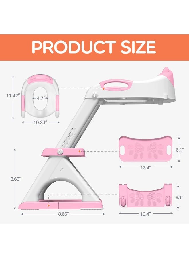 SKYROKU Potty Training Seat for Toddlers – 2-in-1 Adjustable Potty Ladder with Step Stool, Anti-Slip Cushion, Splash Guard & Extra-Wide Pedals, Supports 200+ lbs, Ideal for Boys & Girls (Pink) - Image 5