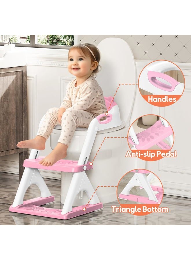 SKYROKU Potty Training Seat for Toddlers – 2-in-1 Adjustable Potty Ladder with Step Stool, Anti-Slip Cushion, Splash Guard & Extra-Wide Pedals, Supports 200+ lbs, Ideal for Boys & Girls (Pink) - Image 4