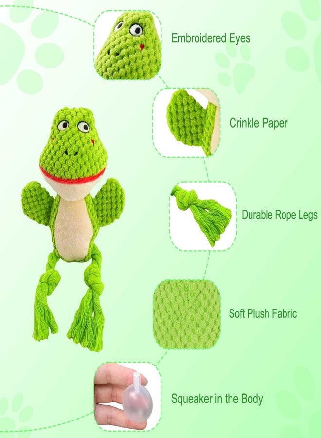 TONYFY Plush Squeaky Knot Dog Toys for Puppy, Small, Medium Dogs, Cute Stuffed Animal Shaped Interactive Chew Toys with Rope Knots, Squeaker, Crinkle Paper (Green Frog) - Image 2