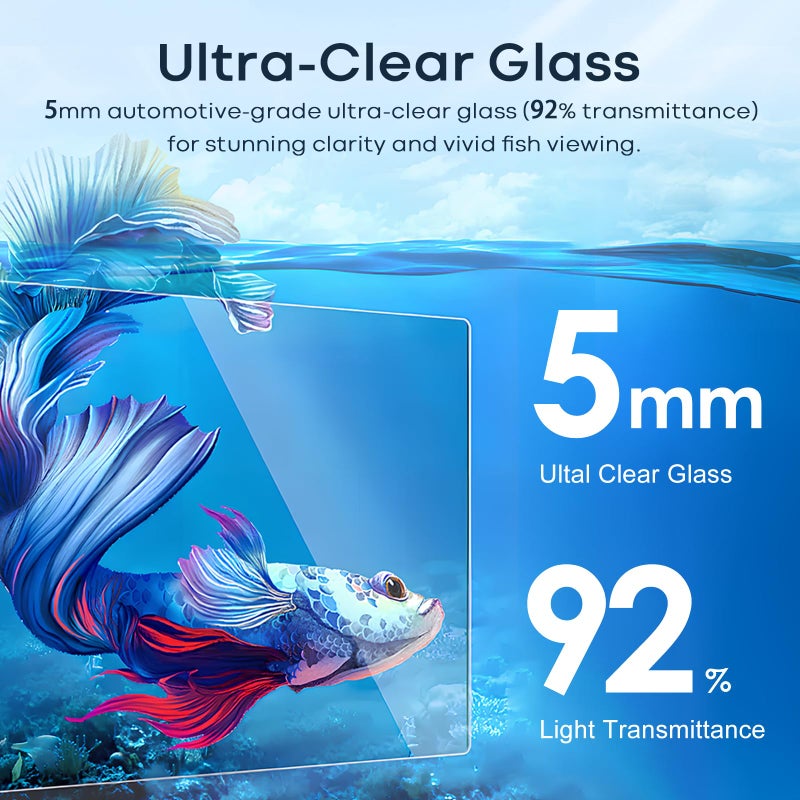 Wonderfactory 3 Gallon Small Fish Tank Glass Aquarium Set, Starter Kit with Heater Water Pump Cleaning Filter Bright Light Rocks Gravel Cleaning Tool, Leak-Proof Clear Rimless Desktop Spaces Saving Betta Fish - Image 3