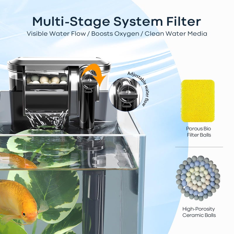 Wonderfactory 3 Gallon Small Fish Tank Glass Aquarium Set, Starter Kit with Heater Water Pump Cleaning Filter Bright Light Rocks Gravel Cleaning Tool, Leak-Proof Clear Rimless Desktop Spaces Saving Betta Fish - Image 5
